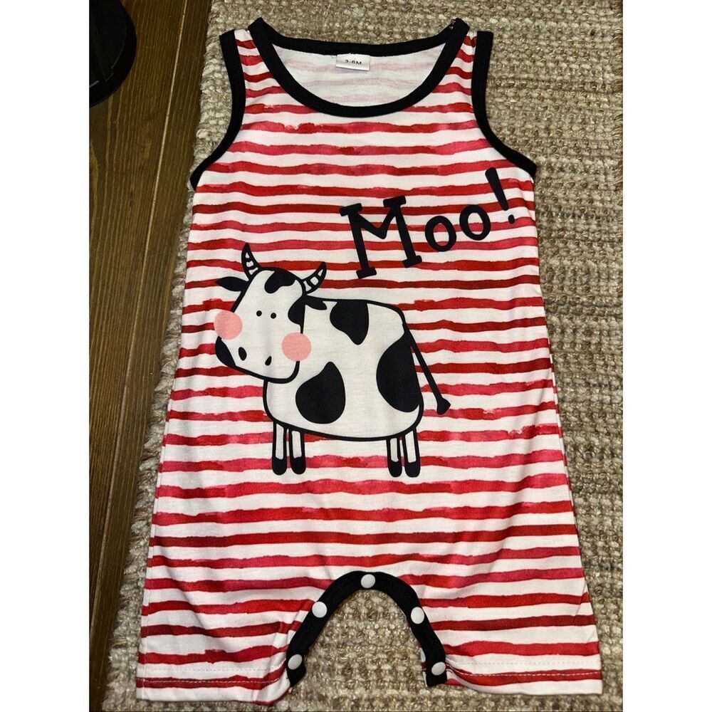 NEW Boutique Farm Cow Baby boys red white jumper one piece size 3 -6 months